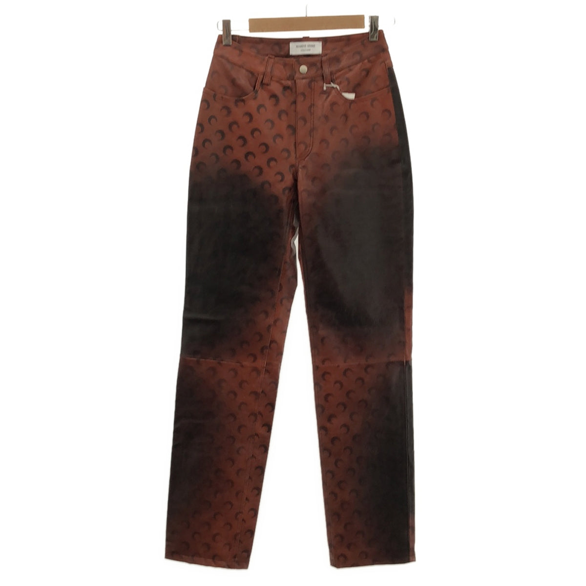 【新品】 MARINE SERRE / マリーンセル | airbrushed crafted pants / 羊革 ラムレザー 総柄 レザーパンツ  / 総裏地 | 36 | ブラウン系 | レディース