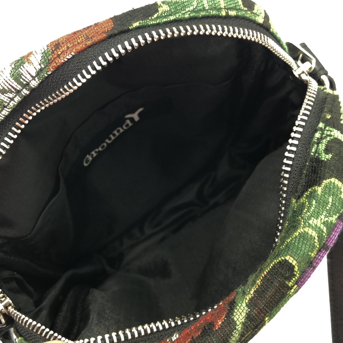 【美品】 Ground Y / グラウンドワイ | フラワー ジャガード レザーショルダー バッグ | ブラック/グリーン | レディース