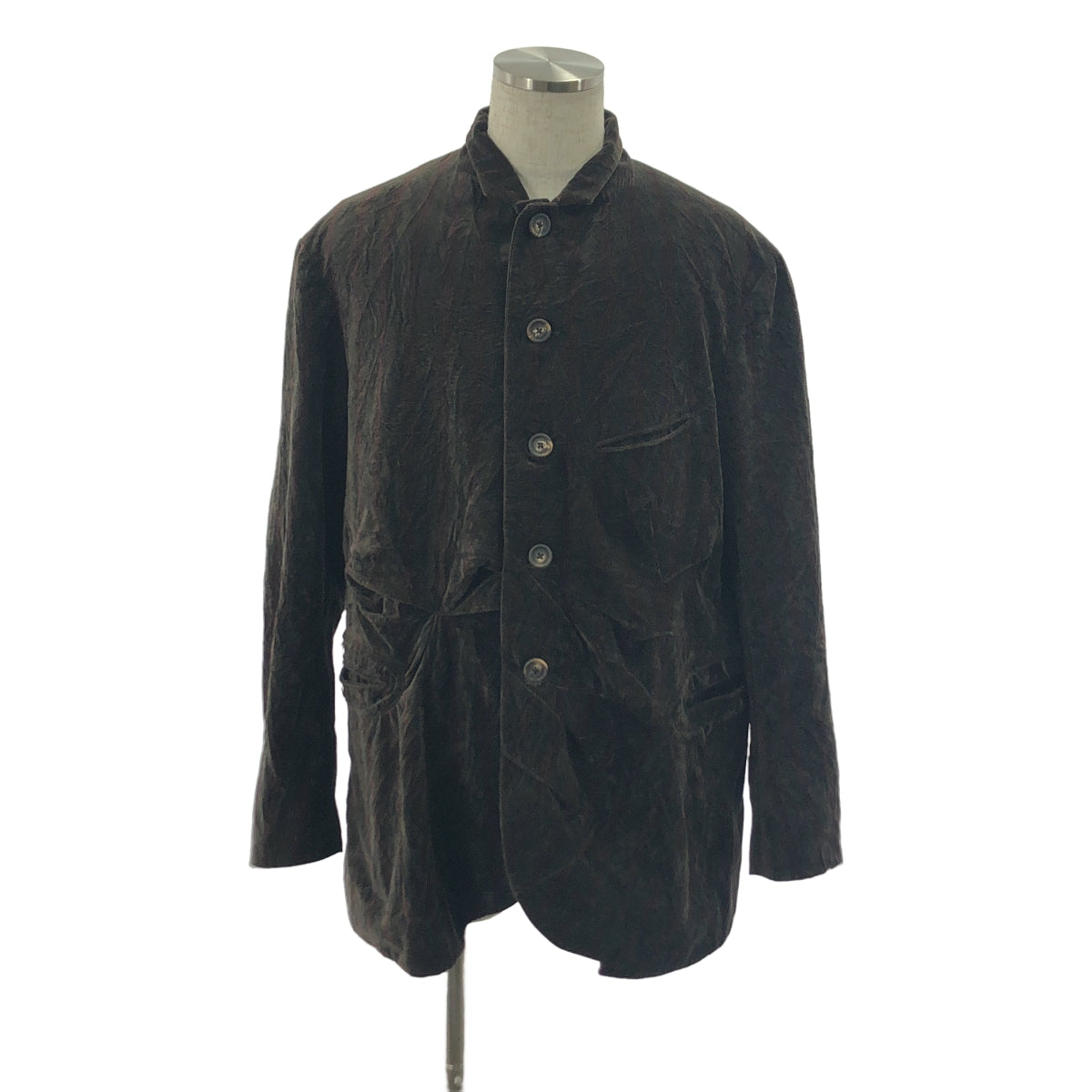【美品】 ziggy chen / ジギーチェン | 2023AW | VELVETEEN PLEATS BLAZER / ベッチン シングル オーバー ジャケット / 総裏地 | 44 | ダークブラウン系 | メンズ