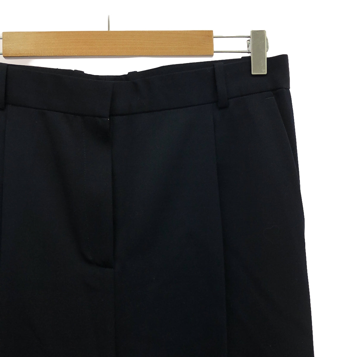 【美品】  CELINE / セリーヌ | フィービー期 シルク カシミヤブレンド ウール タック スラックスパンツ | 38 | ネイビー | レディース
