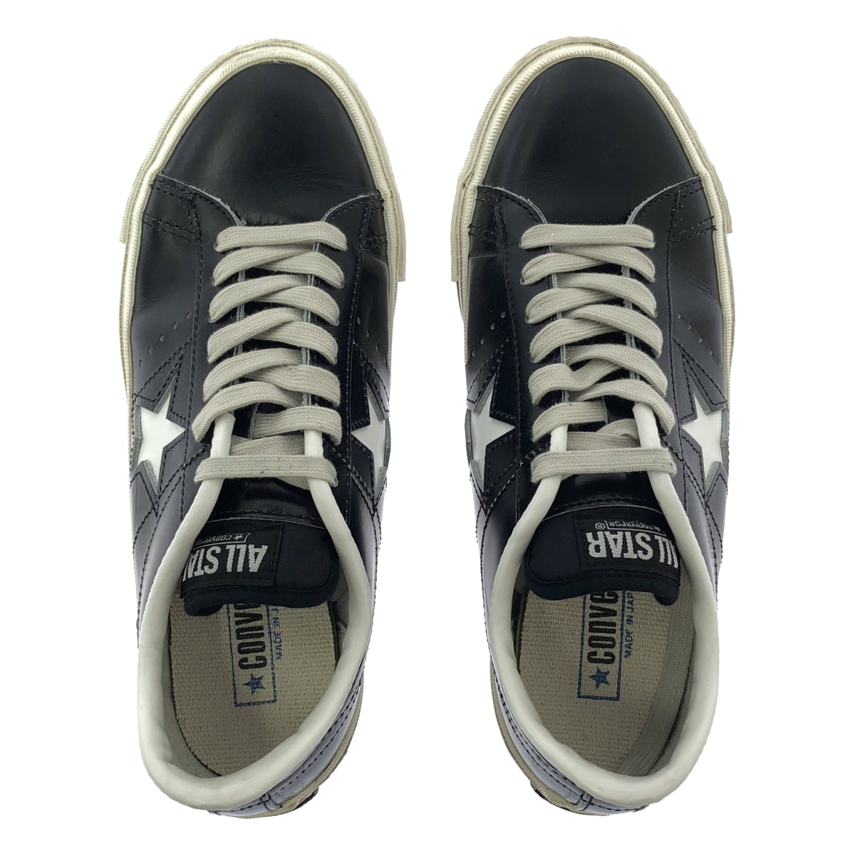 CONVERSE / 컨버스 | ONE STAR J 원스터 가죽 로우 컷 스니커즈 일본제 | 5.5 | 블랙 |