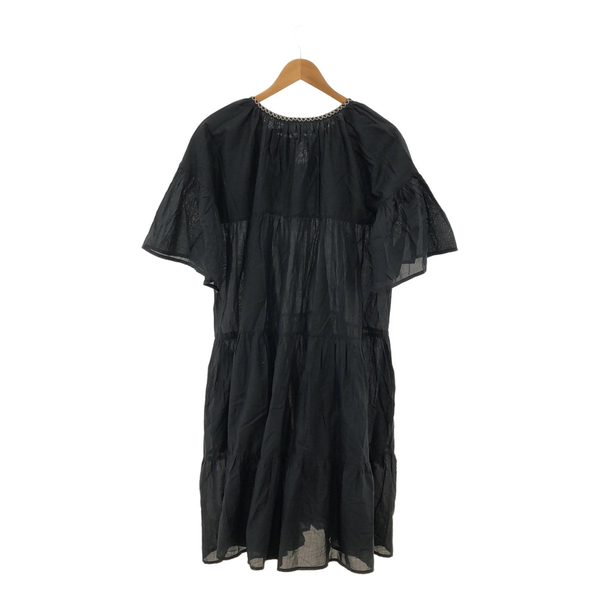 【美品】  MERLETTE / マーレット | NES DRESS コットン ギャザー ティアード ワンピース | S | ブラック | レディース