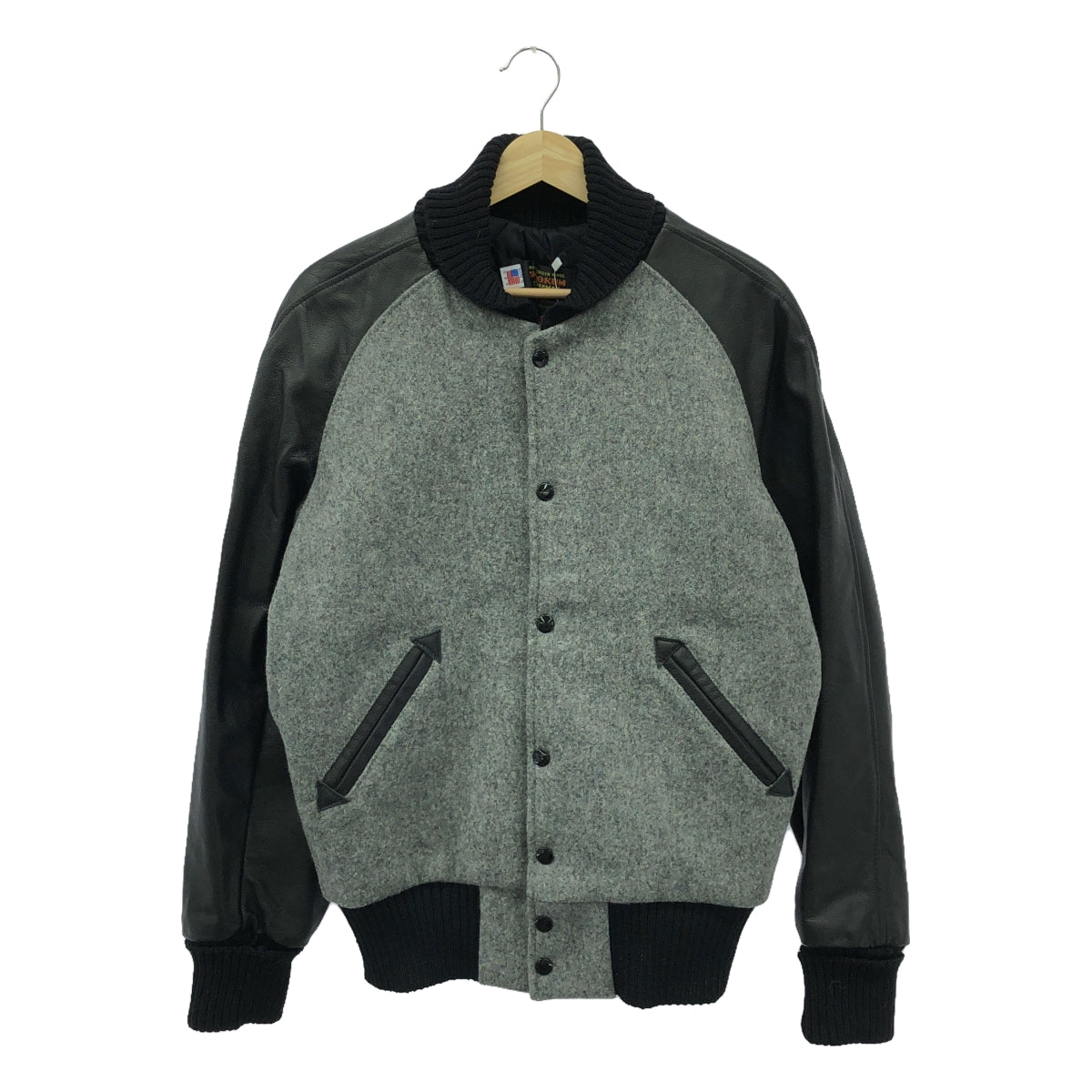 【美品】  SKOOKUM / スクーカム | AWARD JACKET ラグラン アームレザー スタジャン | 38 | グレー / ブラック | メンズ