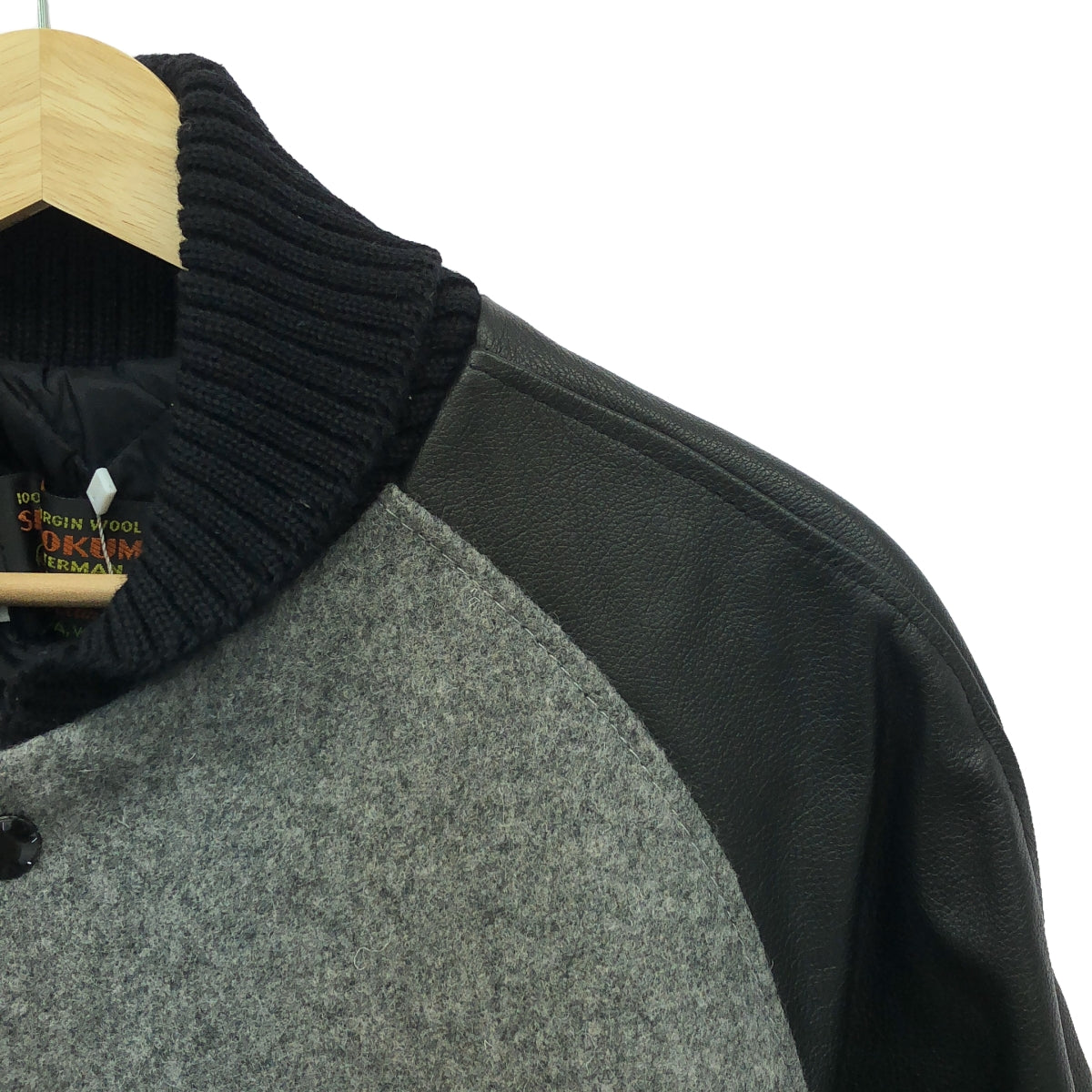 【美品】  SKOOKUM / スクーカム | AWARD JACKET ラグラン アームレザー スタジャン | 38 | グレー / ブラック | メンズ