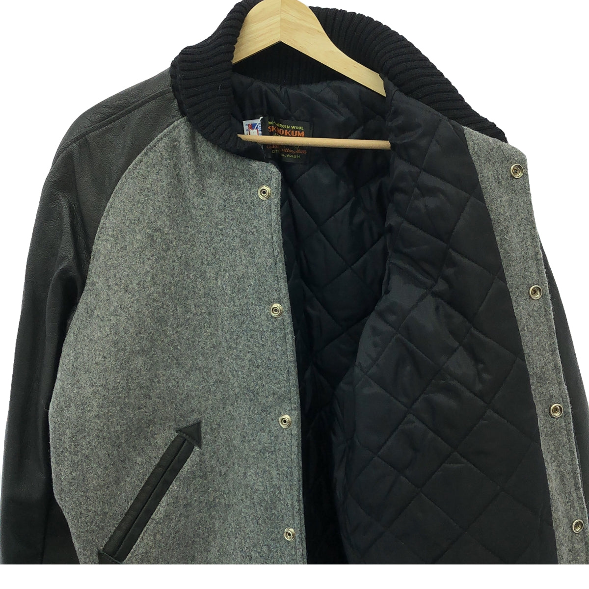 【美品】  SKOOKUM / スクーカム | AWARD JACKET ラグラン アームレザー スタジャン | 38 | グレー / ブラック | メンズ