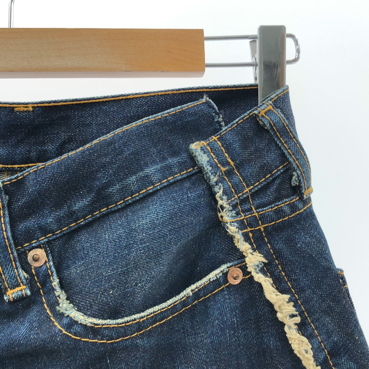 JUNYA WATANABE COMME des GARCONS / ジュンヤワタナベ | AD2007 | 【denim】ダメージ加工 サイドジップ 再構築 デニムスカート | M | レディース