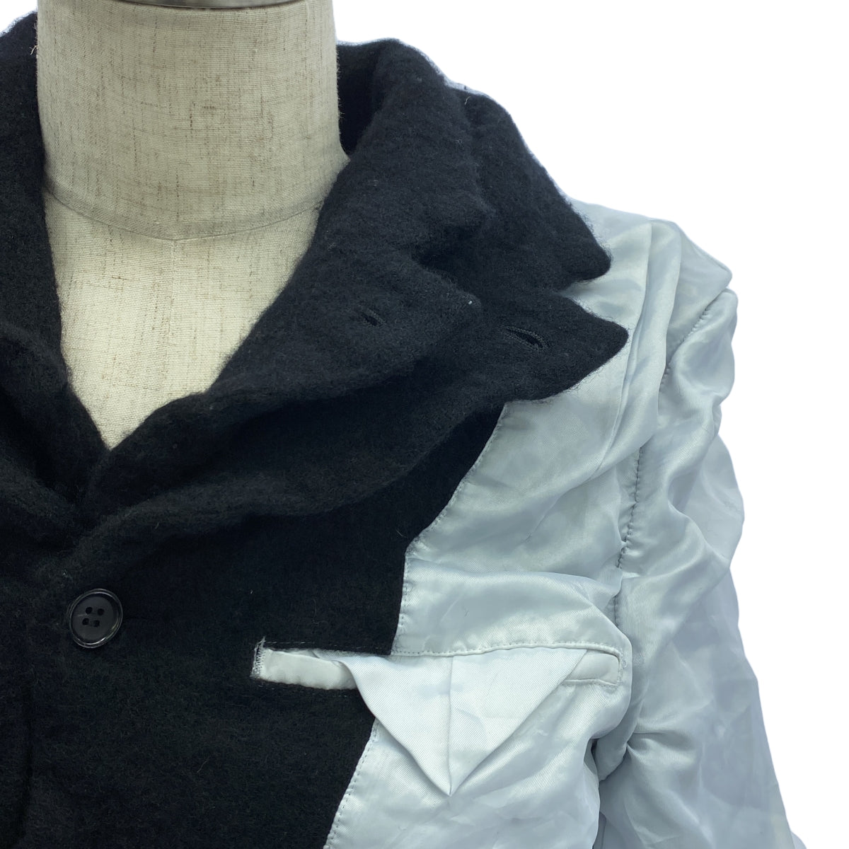 COMME des GARCONS HOMME PLUS / 콤데 갤슨 옴플루스 | 2024AW | 울 축융 인사이드 아웃 레이어드 재킷 | M | 블랙 / 화이트 | 남성