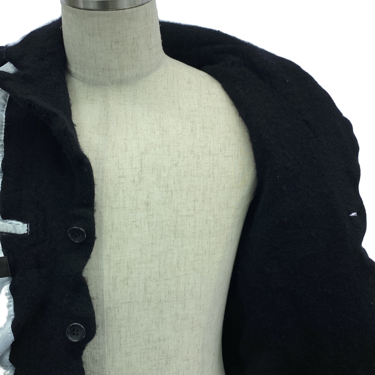 COMME des GARCONS HOMME PLUS / 콤데 갤슨 옴플루스 | 2024AW | 울 축융 인사이드 아웃 레이어드 재킷 | M | 블랙 / 화이트 | 남성