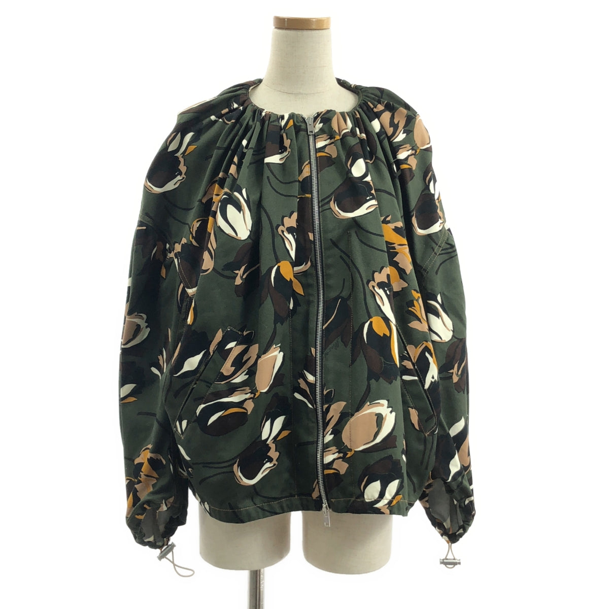 MARNI / 마르니 | 총 무늬 드로 스트링 개더 볼륨 블루존 재킷 | 36 | 그린 | 여성