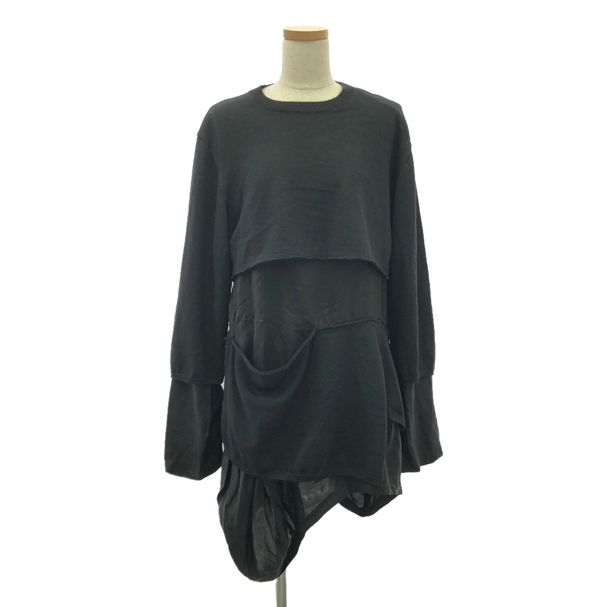 COMME des GARCONS / コムデギャルソン | 2022AW | 変形 異素材 切替 レイヤード アシンメトリー ニット ワンピース | S | ブラック | レディース