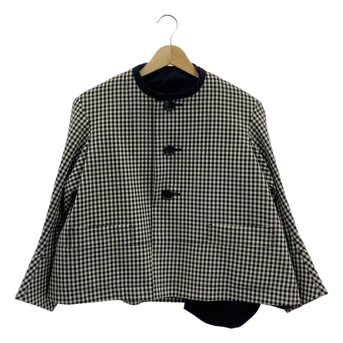 COMME des GARCONS | 經編針織布料2016秋冬/公元2016 | Stoll 對接格紋無領棉質夾克 | S |女性的