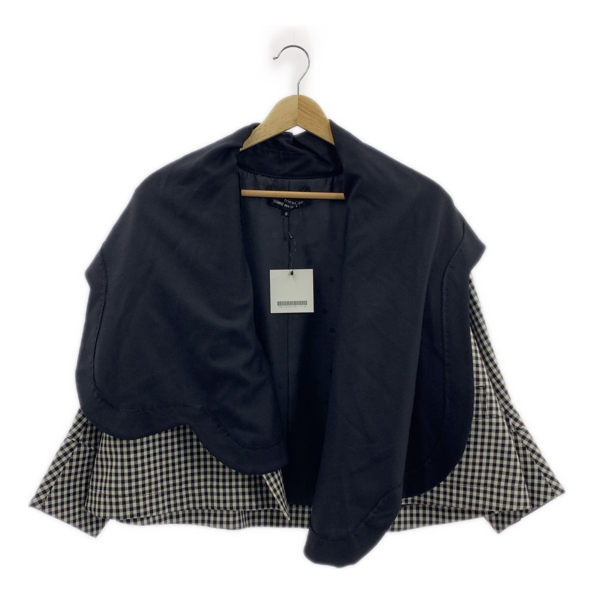 COMME des GARCONS | 經編針織布料2016秋冬/公元2016 | Stoll 對接格紋無領棉質夾克 | S |女性的