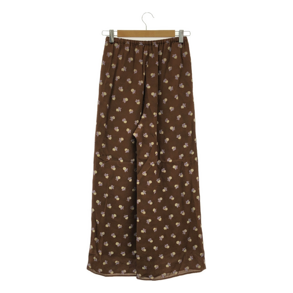 Mame Kurogouchi | Relaxed Pants With Small Flower Embroidery | 1 | Brown/Purple/Beige | Women's
