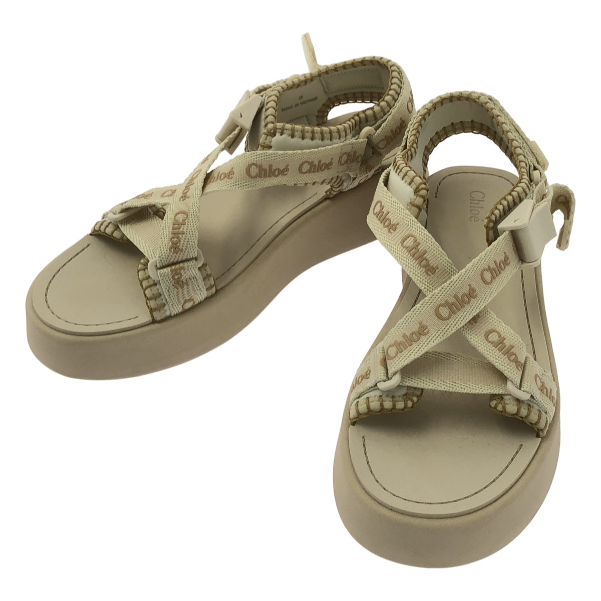 【미품】 Chloe / 클로이 | Mila Logo Platform Sandals 미라 로고 스트랩 샌들 | 39 | 베이지 | 여성
