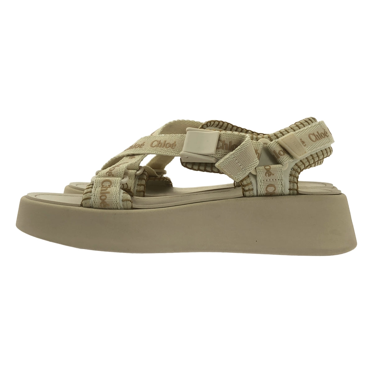 【미품】 Chloe / 클로이 | Mila Logo Platform Sandals 미라 로고 스트랩 샌들 | 39 | 베이지 | 여성