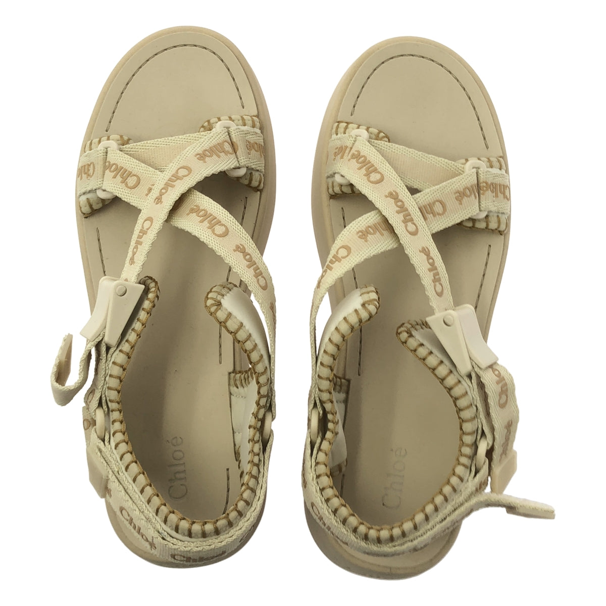 【미품】 Chloe / 클로이 | Mila Logo Platform Sandals 미라 로고 스트랩 샌들 | 39 | 베이지 | 여성