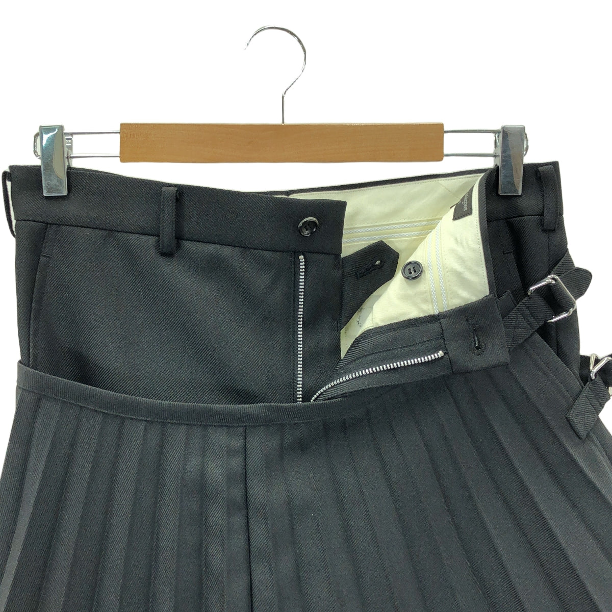 【美品】 COMME des GARCONS HOMME PLUS / コムデギャルソンオムプリュス | 2024AW | ポリエステル プリーツスカート ドッキング パンツ | XS | ブラック | メンズ