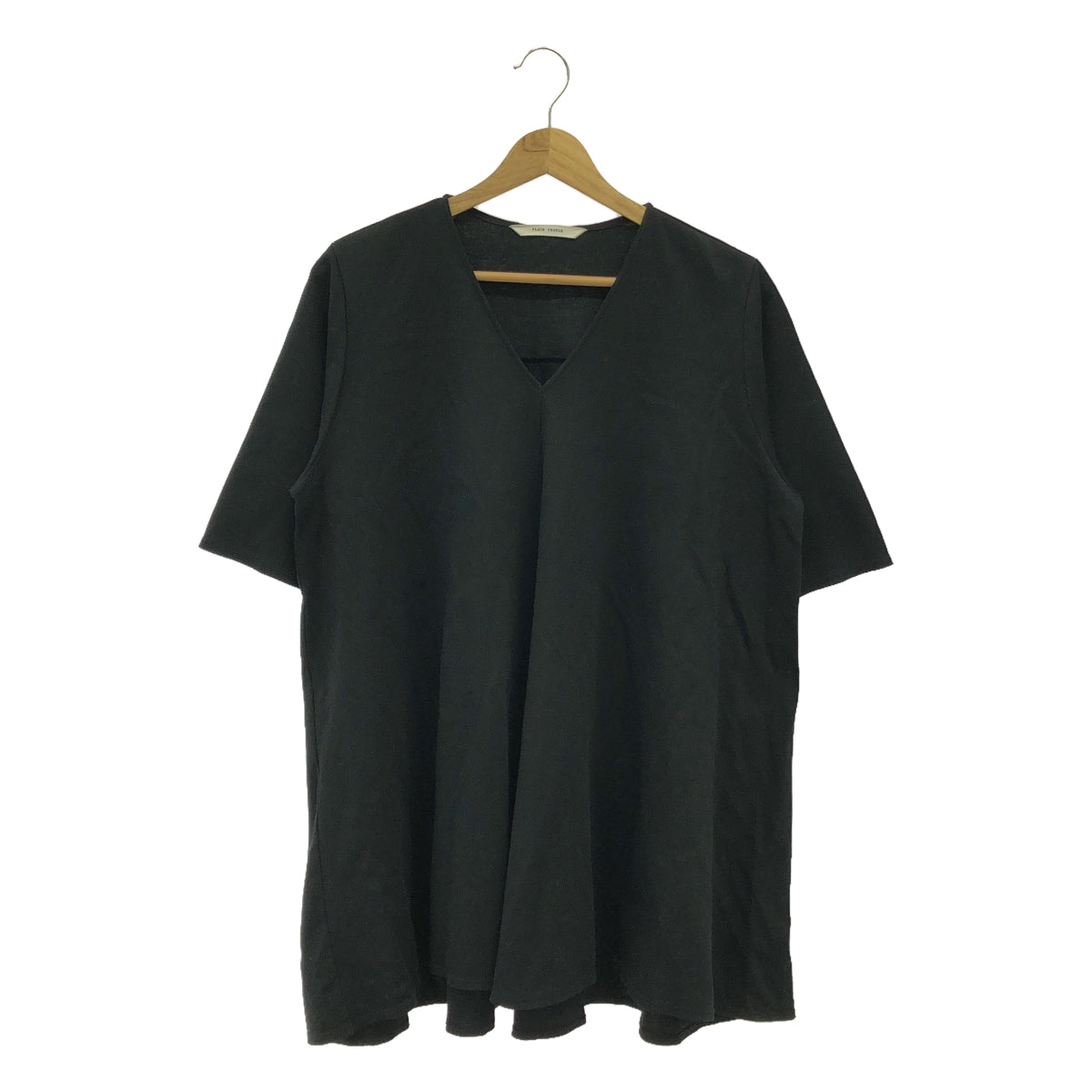 【美品】 PLAIN PEOPLE / プレインピープル | コットン Vネック フレア チュニック Tシャツ | 9 | ブラック | レディース