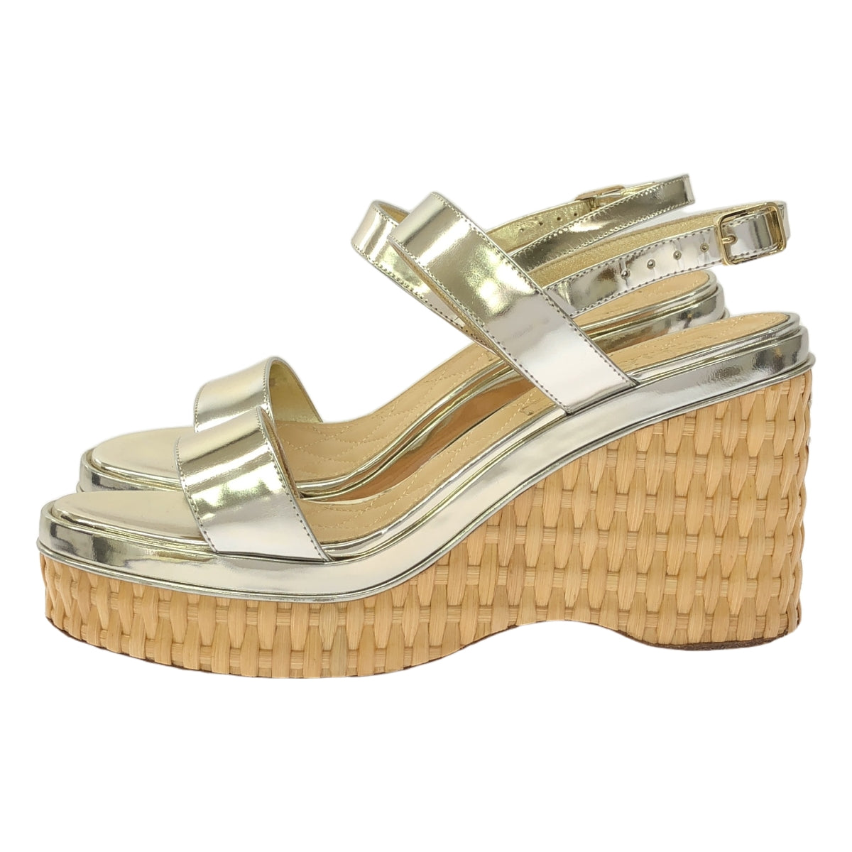 CHANEL | Coco Mark Patent Leather Wedge Sandals | 38 1/2 | Women's