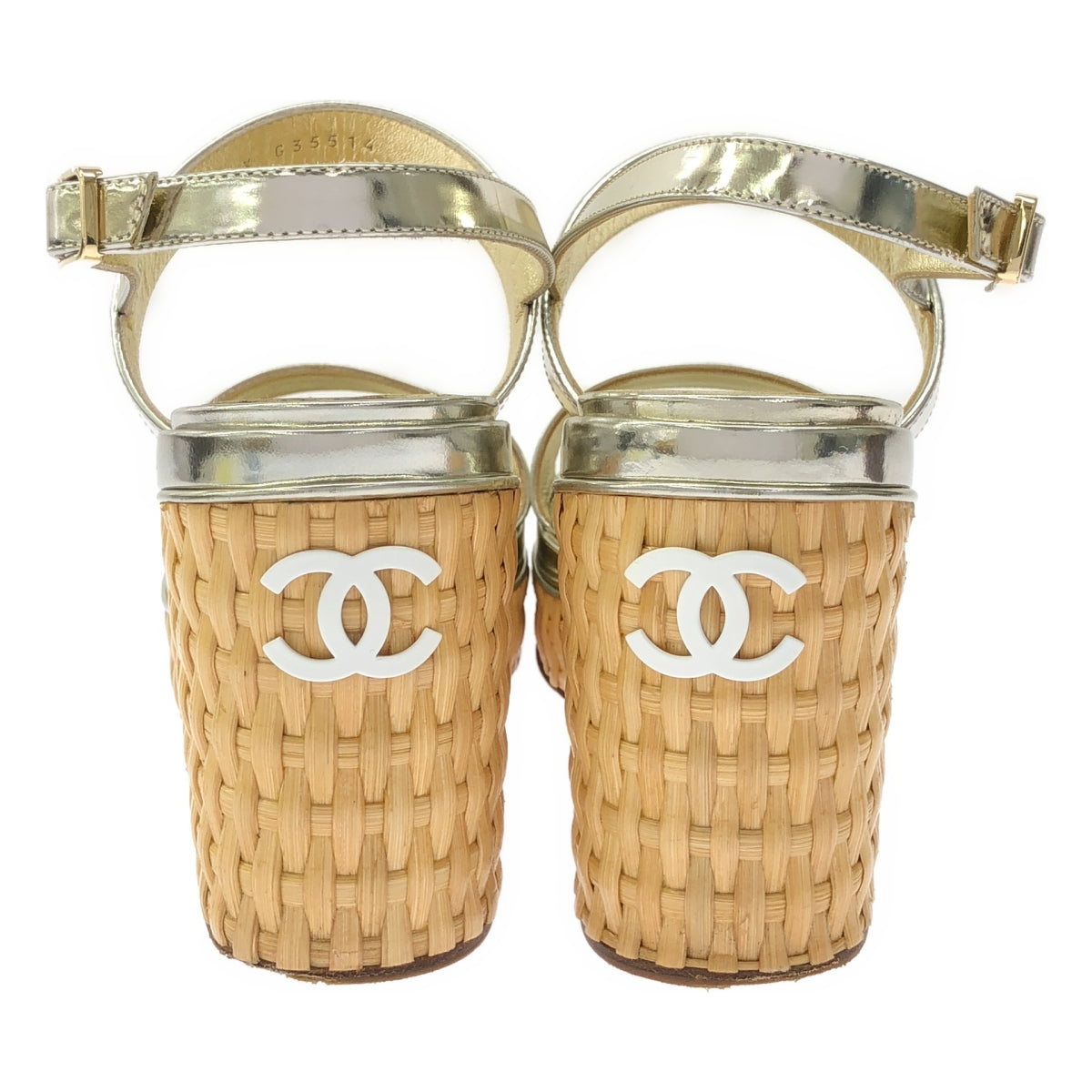 CHANEL | Coco Mark Patent Leather Wedge Sandals | 38 1/2 | Women's
