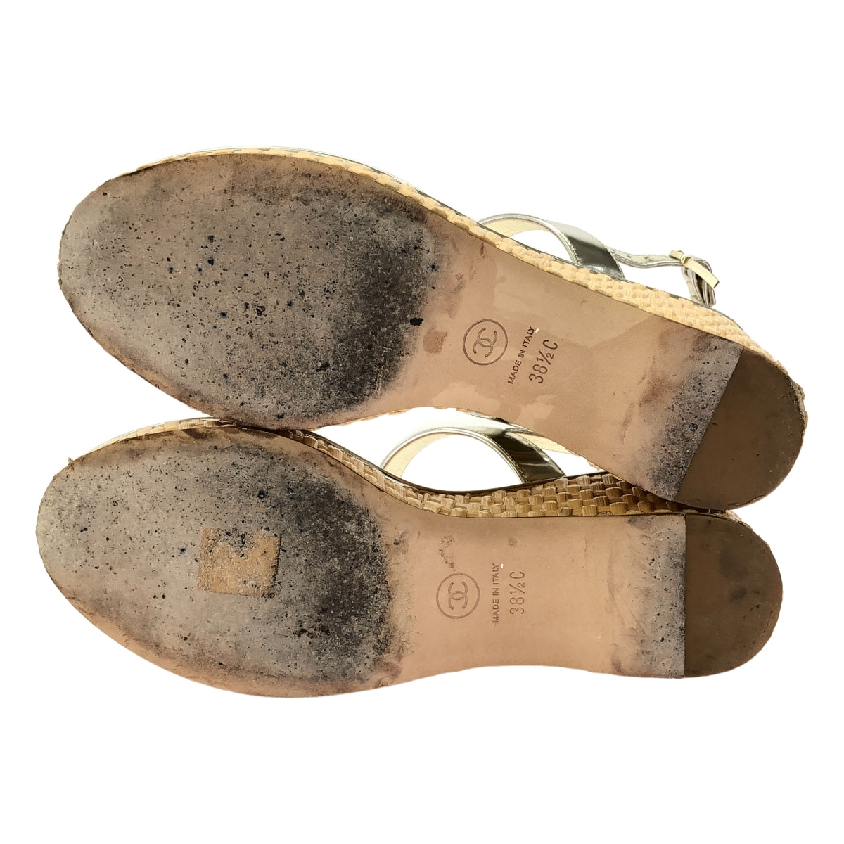 CHANEL | Coco Mark Patent Leather Wedge Sandals | 38 1/2 | Women's
