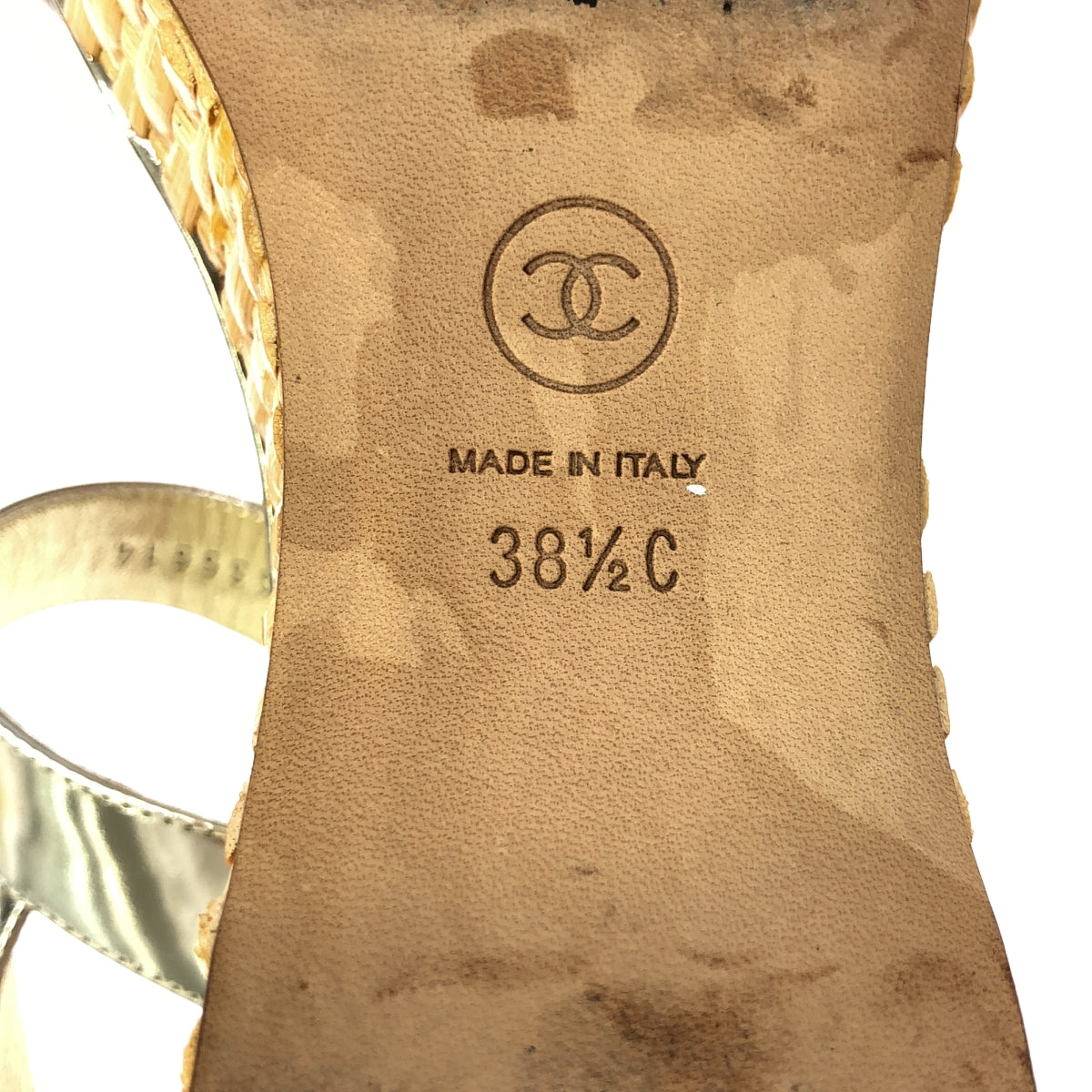 CHANEL | Coco Mark Patent Leather Wedge Sandals | 38 1/2 | Women's