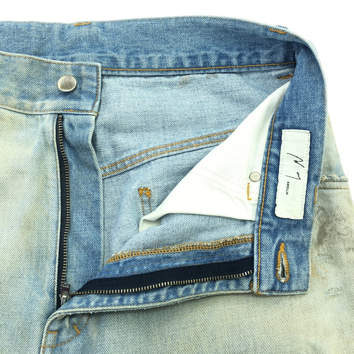 ANCELLM / 안셀름 | AGING SELVEDGE TAPERED 5P DENIM PANTS 에이징 가공 세르빗치 테이파드 5P 데님 팬츠 | 1 | 라이트 인디고 | 남성
