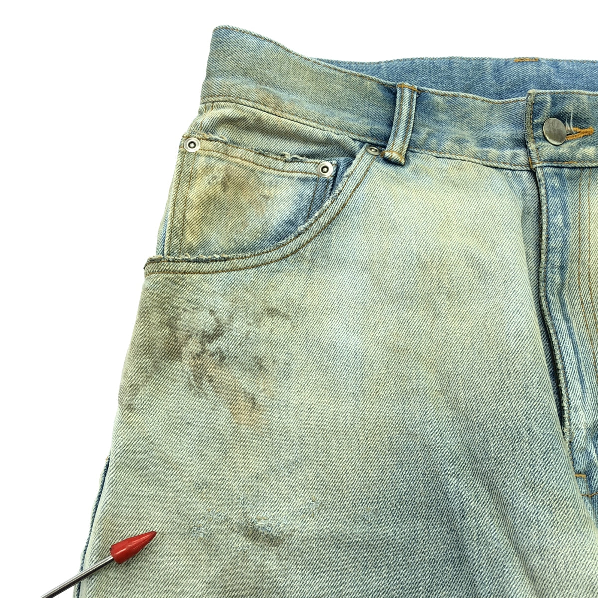 ANCELLM / 안셀름 | AGING SELVEDGE TAPERED 5P DENIM PANTS 에이징 가공 세르빗치 테이파드 5P 데님 팬츠 | 1 | 라이트 인디고 | 남성