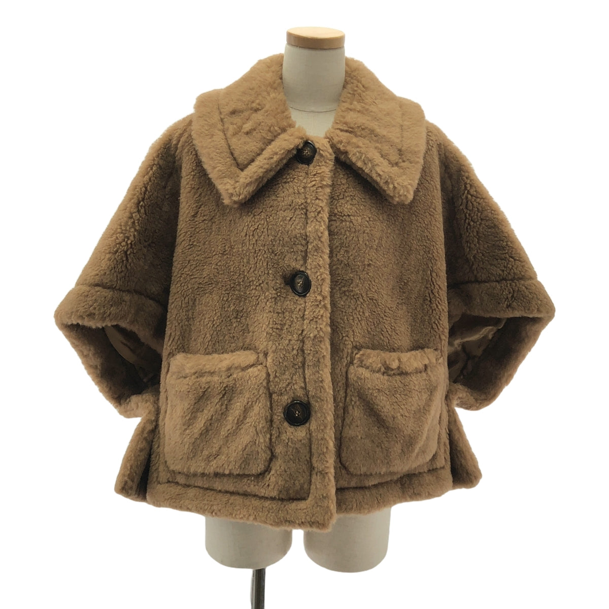 Max Mara / マックスマーラ | NEWTERZO TEDDY / テディベア アイコン ボア ケープ コート / 総ロゴ裏地 | ML | レディース
