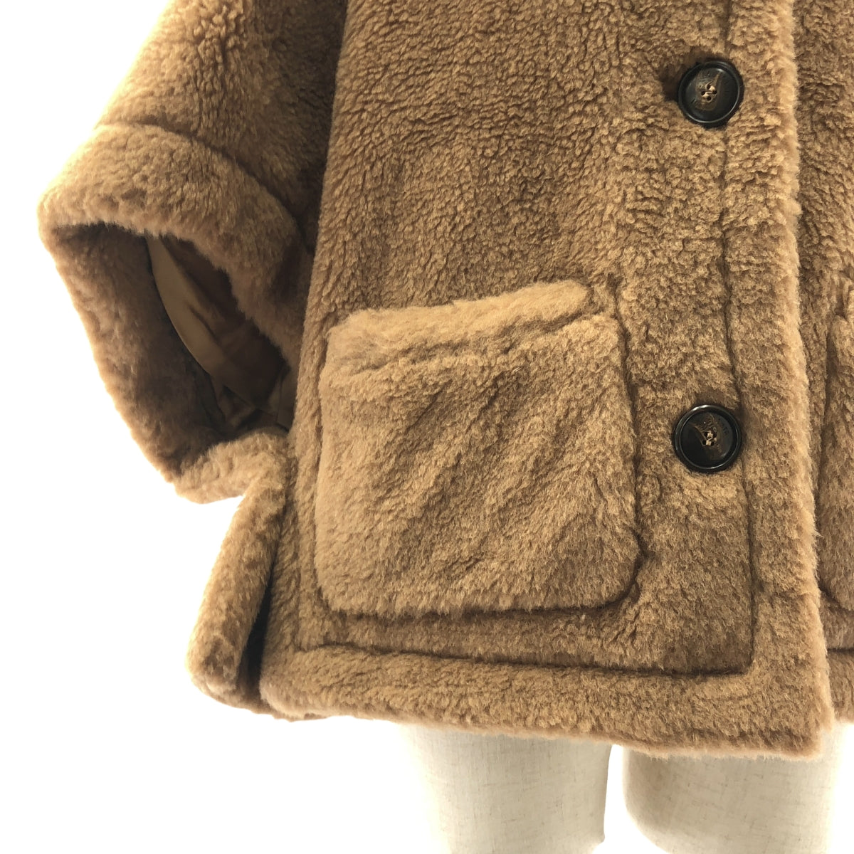 Max Mara / マックスマーラ | NEWTERZO TEDDY / テディベア アイコン ボア ケープ コート / 総ロゴ裏地 | ML | レディース