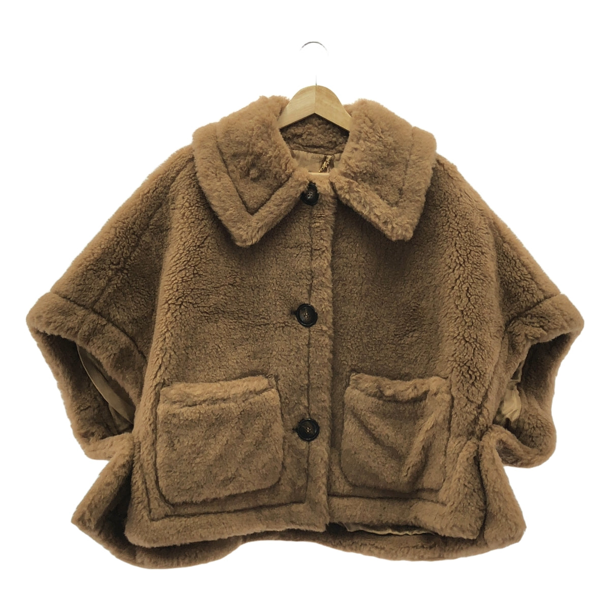 Max Mara / マックスマーラ | NEWTERZO TEDDY / テディベア アイコン ボア ケープ コート / 総ロゴ裏地 | ML | レディース