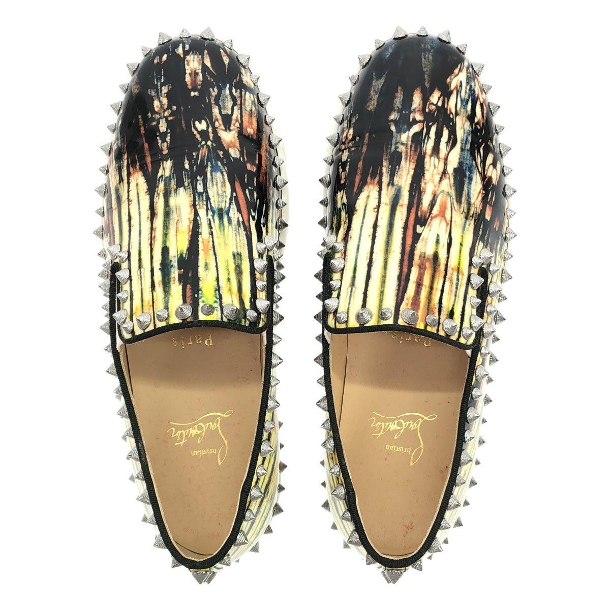 Christian Louboutin / 기독교 루부탄 | 특허 가죽 스파이크 스터드 슬립온 운동화 | 39 | 멀티 컬러 | 남성