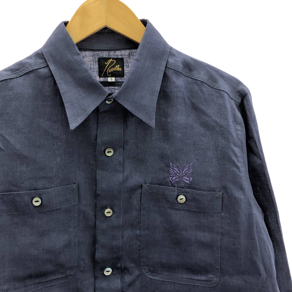 【美品】 Needles / ニードルス | WORK SHIRT - LINEN CANVAS ワークシャツ | S | ネイビー | メンズ