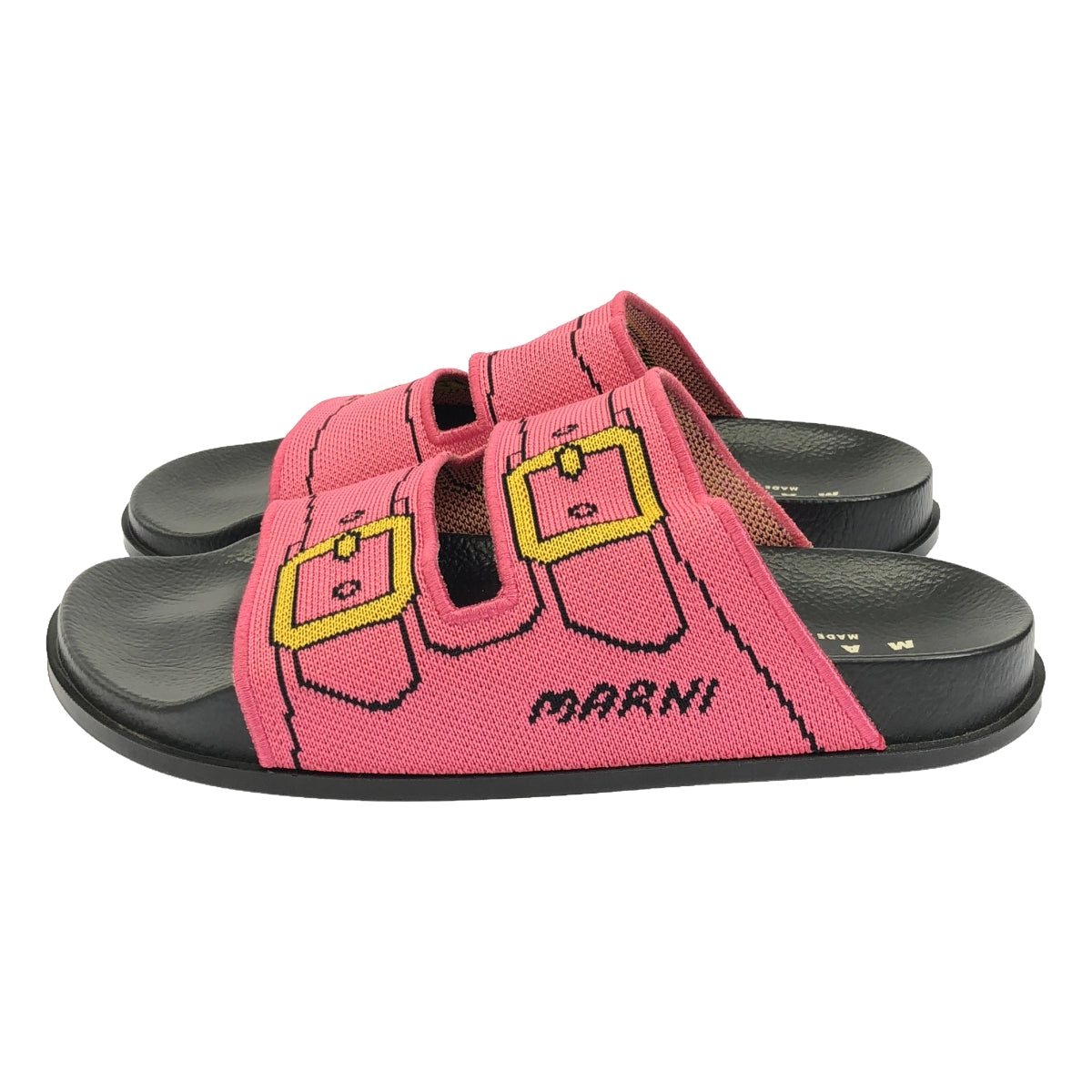 【美品】 MARNI / マルニ | ジャガード ニット レザー サンダル | 25 | ピンク | レディース