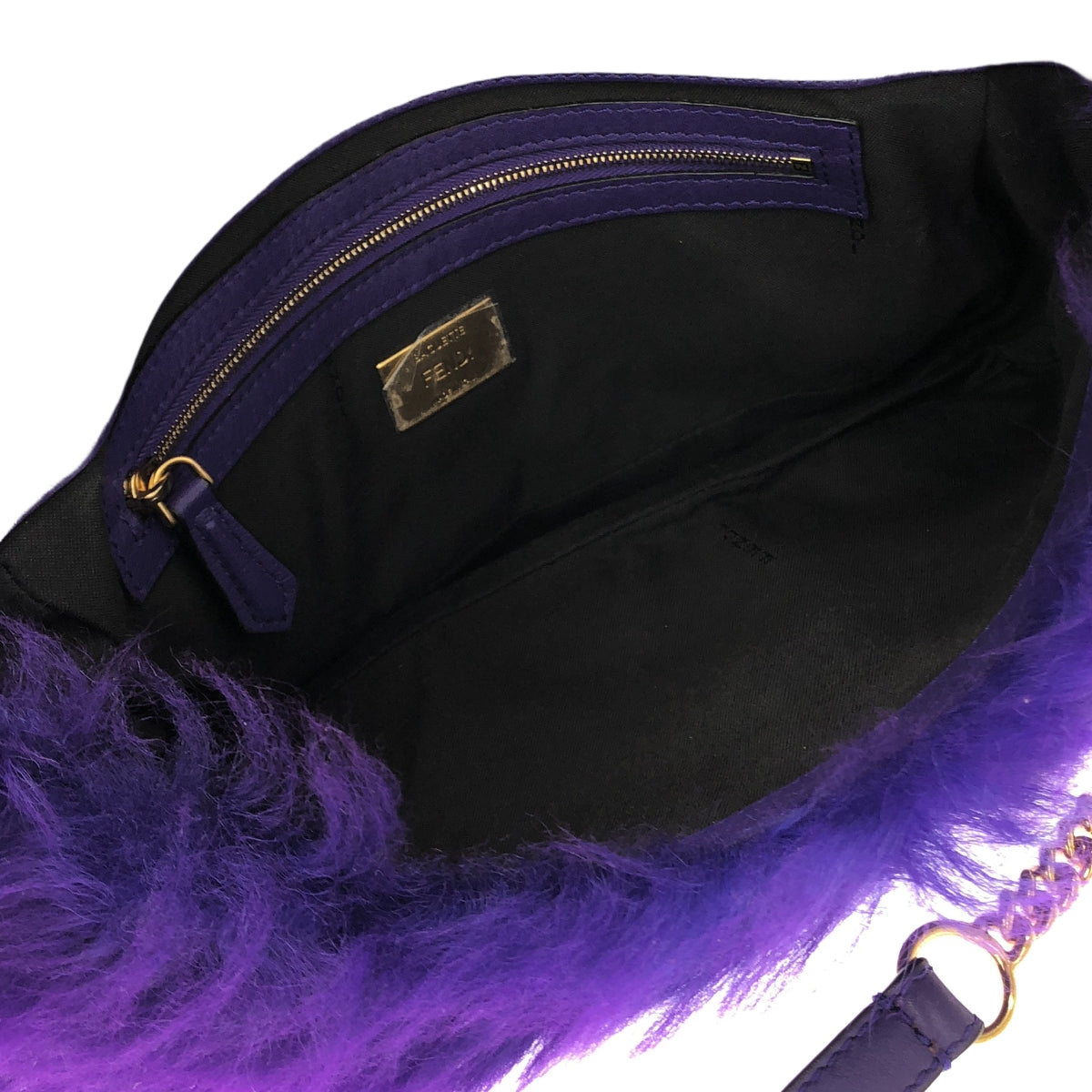 【미품】 FENDI / 펜디 | FUR & LEATHER BAGUETTE / 2way 체인 숄더 포함 가죽 모피 바게트 백 | 보라색 | 여성