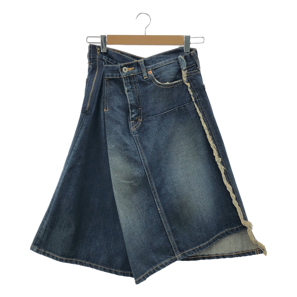 JUNYA WATANABE COMME des GARCONS / ジュンヤワタナベ | 【denim】ダメージ加工 サイドジップ 再構築 デニムスカート | M | レディース