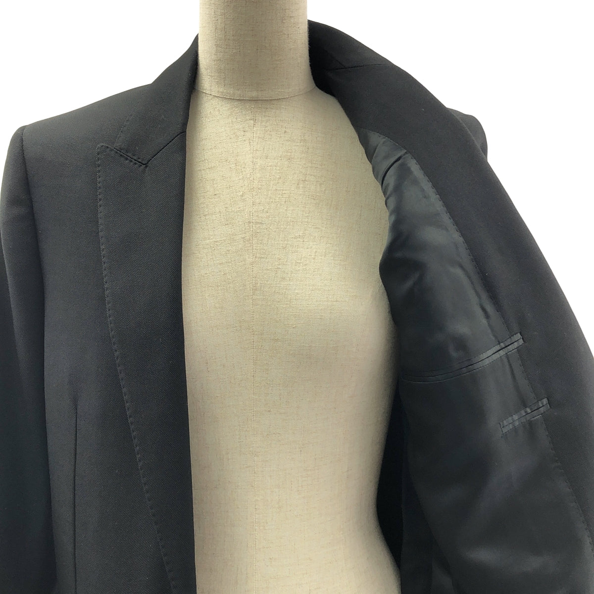 【美品】  CELINE / セリーヌ | PEAK COLLAR LONG RECTANGLE JACKET / ピークカラー ロング レクタングル テーラード ジャケット / 総裏地 | 34 | ブラック | レディース