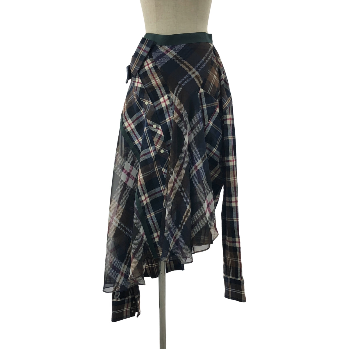 sacai / 사카이 | 다른 소재 전환 비대칭 도킹 스커트 / 안감 포함 | 1 | 멀티 컬러 | 여성