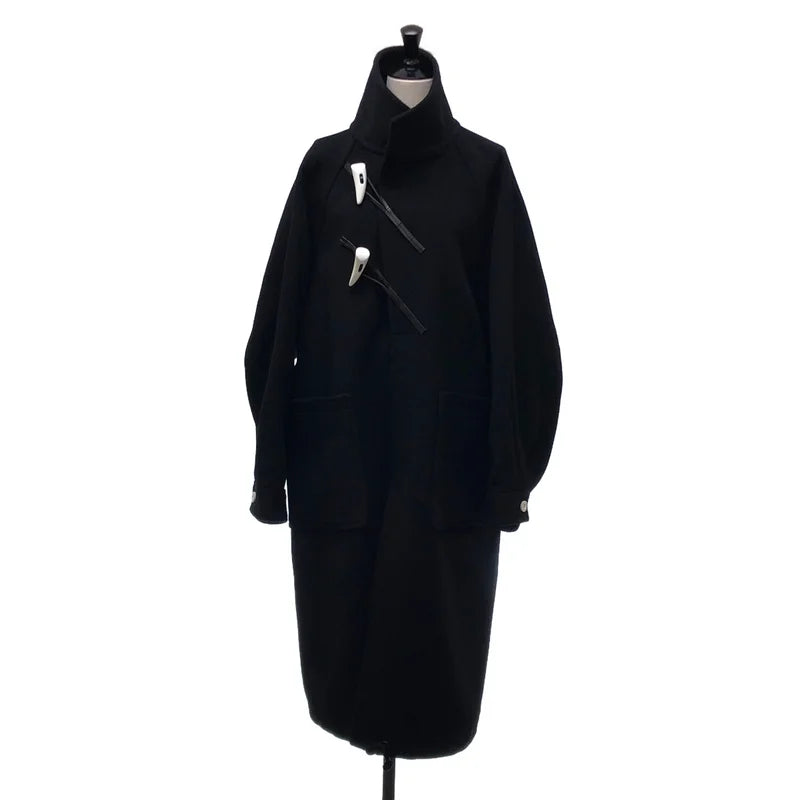 HYKE ダブルブレスト ロングコート 1 ブラック HYKE / ハイク | PILE DUFFLE COAT ロング ダッフル コート | 1