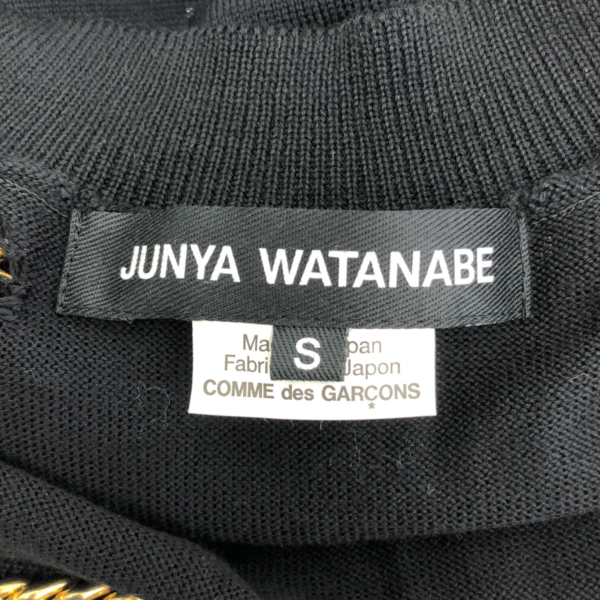 【미품】 JUNYA WATANABE COMME des GARCONS / 준야와타나베 | 2023SS | 진주 체인 장식 디스트로이 니트 스웨터 | S | 블랙 | 여성
