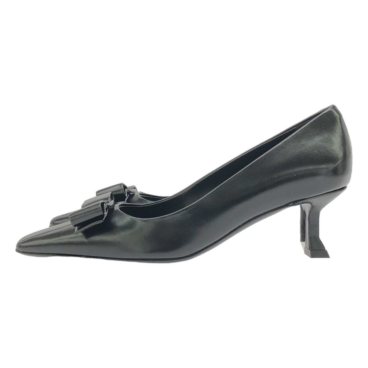 【新品】 FERRAGAMO / フェラガモ | レザー センターライン リボン ヒール パンプス | 4 | black | レディース