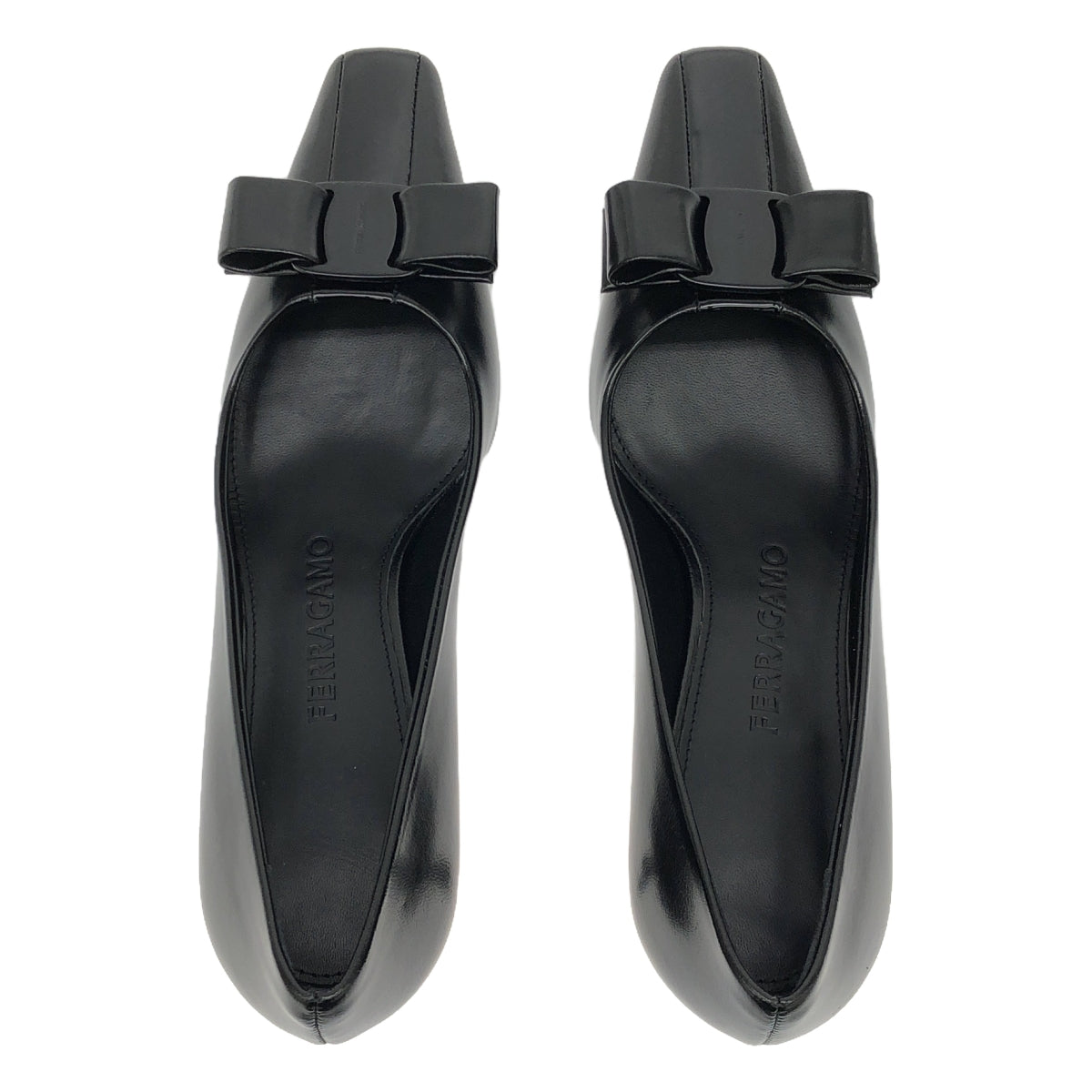 【新品】 FERRAGAMO / フェラガモ | レザー センターライン リボン ヒール パンプス | 4 | black | レディース