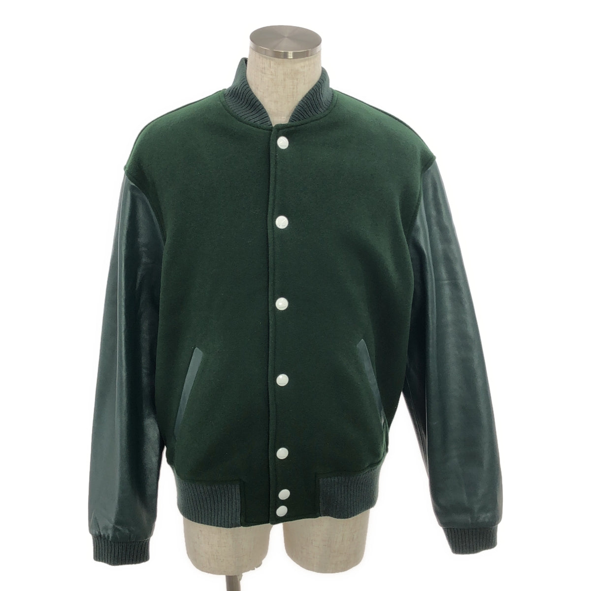 【美品】 MARNI / マルニ | 2023AW | GIUBBOTTO BLOUSON / レザー スリーブ メルトン ブルゾン ジャケット / 総裏地 | 48 | green | メンズ