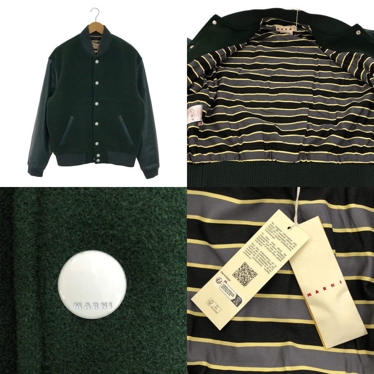 【美品】 MARNI / マルニ | 2023AW | GIUBBOTTO BLOUSON / レザー スリーブ メルトン ブルゾン ジャケット / 総裏地 | 48 | green | メンズ