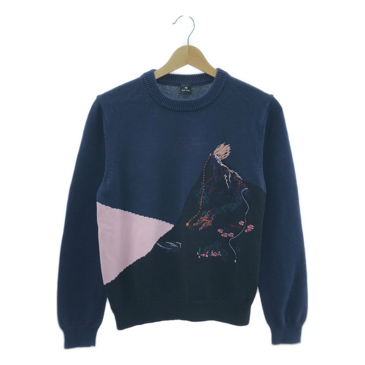PS Paul Smith / ピーエスポールスミス | コットン エンブロイダリー ニット セーター | M | ネイビー | レディース