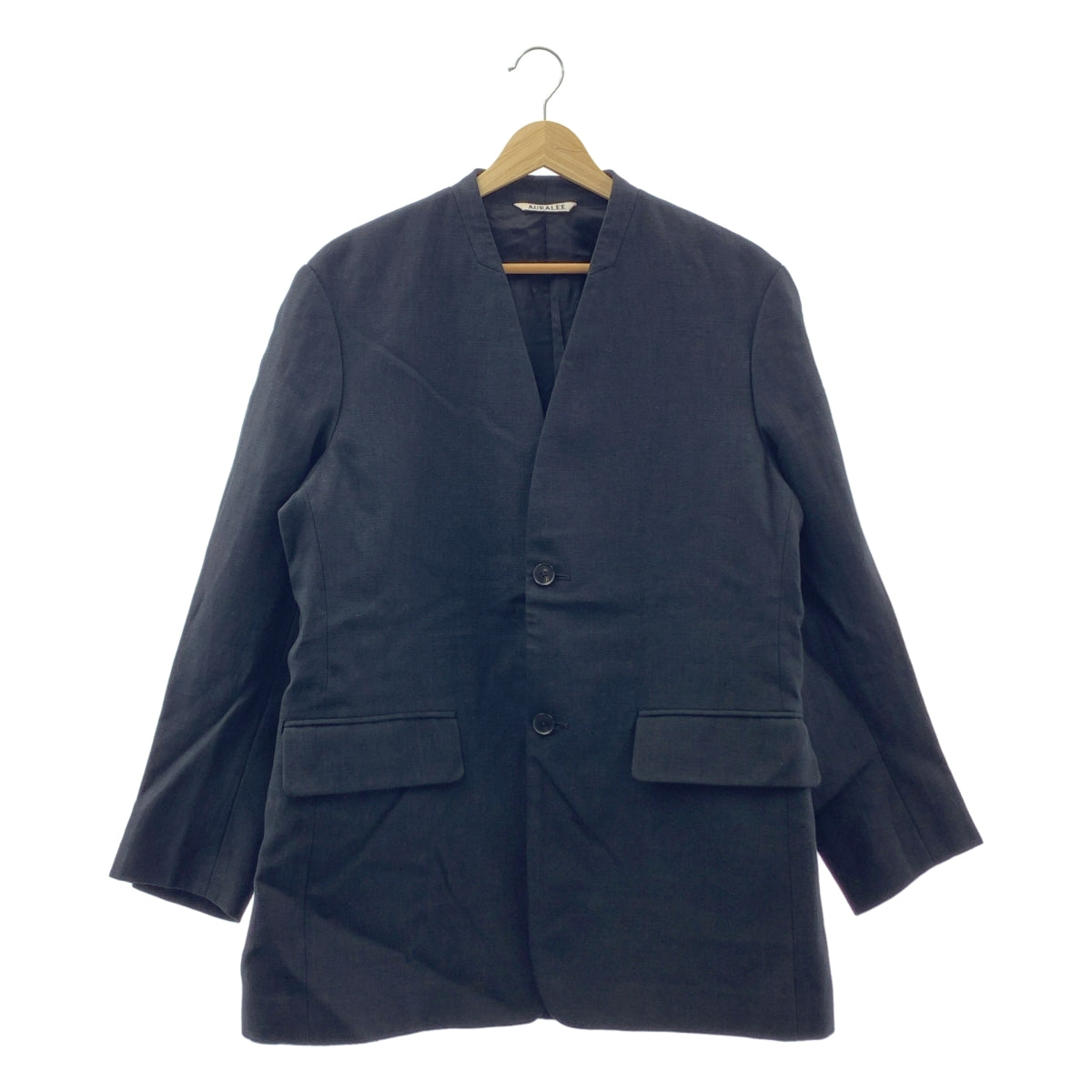 【미품】 AURALEE / 오라리 | 2024SS | DOUBLE CLOTH LINEN NO COLLAR JACKET 더블 크로스 린넨 노 컬러 재킷 | 0 | 블랙 | 여성