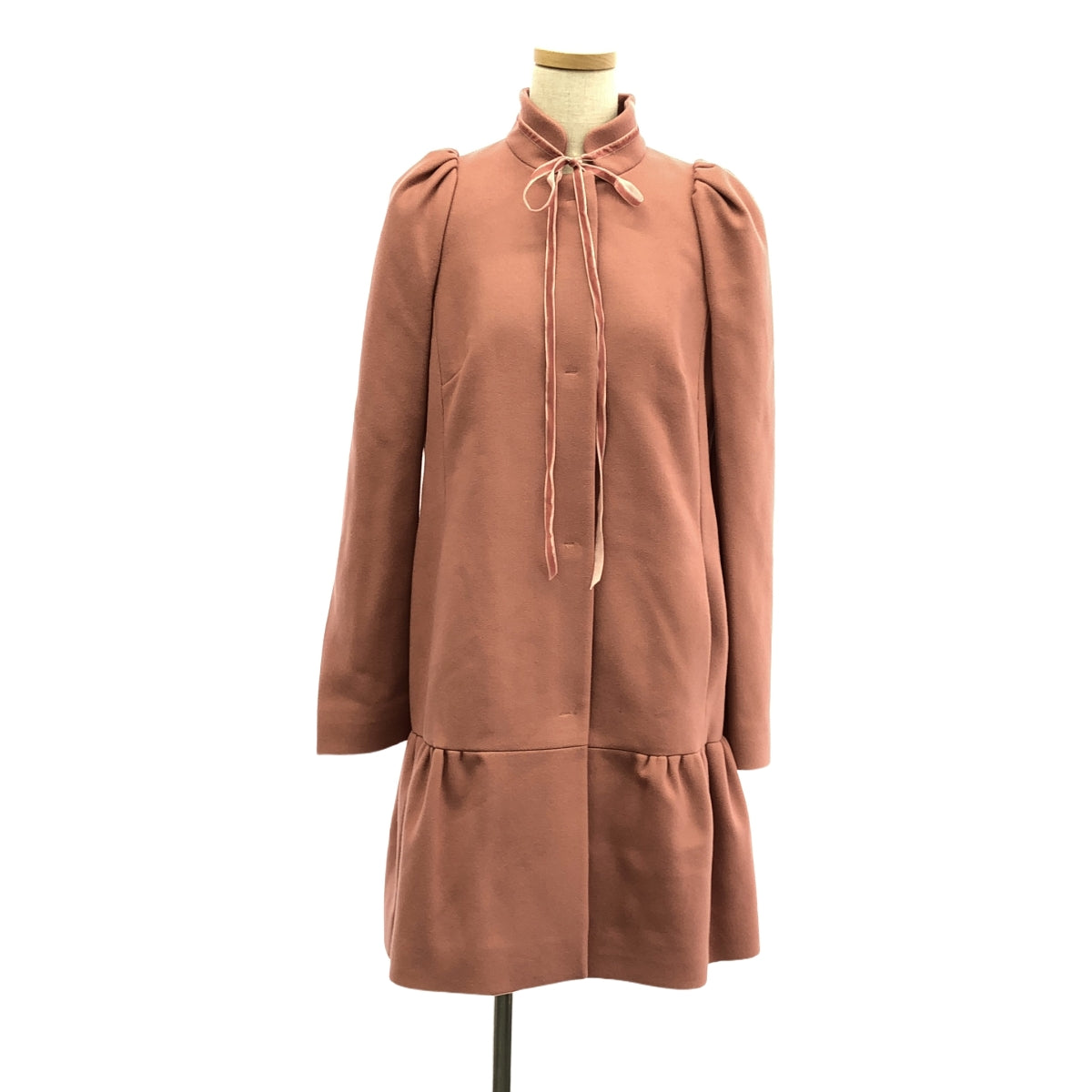 RED VALENTINO / 레드 발렌티노 | 울 나일론 벨벳 리본 퍼프 슬리브 코트 | 40 | 핑크 | 여성