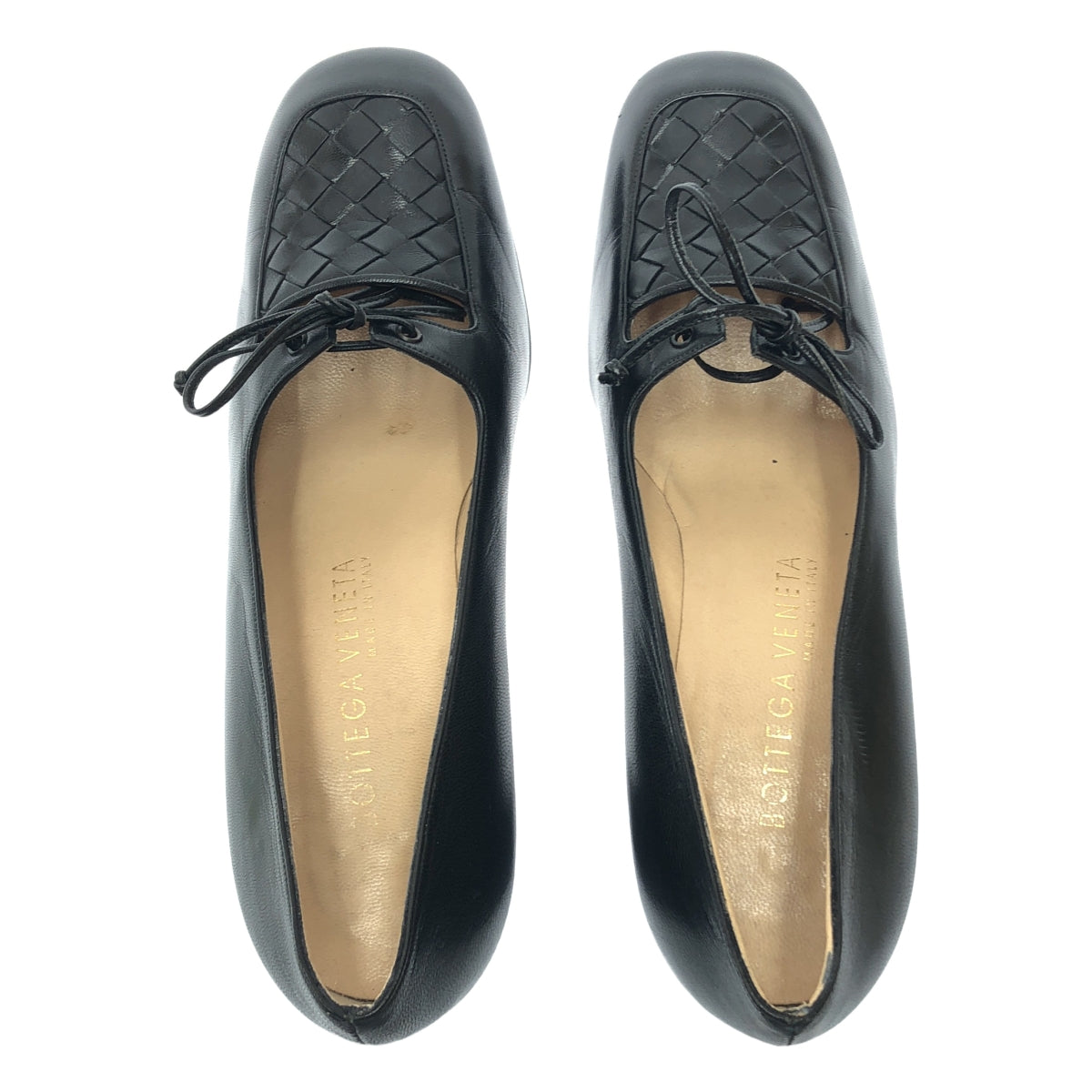 BOTTEGA VENETA / ボッテガヴェネタ | レザー イントレチャート チャンキーヒール パンプス | 35 | ブラック | レディース