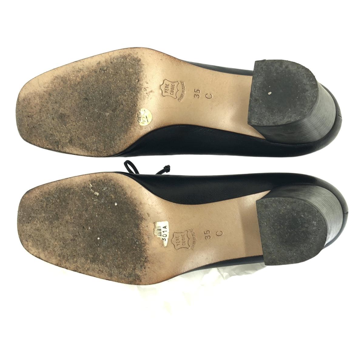 BOTTEGA VENETA / ボッテガヴェネタ | レザー イントレチャート チャンキーヒール パンプス | 35 | ブラック | レディース