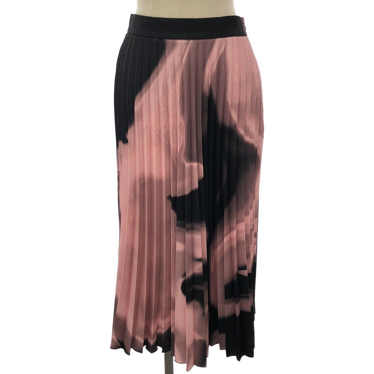 Off-White / オフホワイト | Pink Graphic Print Pleated Midi Skirt / サイドジップ プリーツ スカート | 42 | ブラック/ピンク | レディース